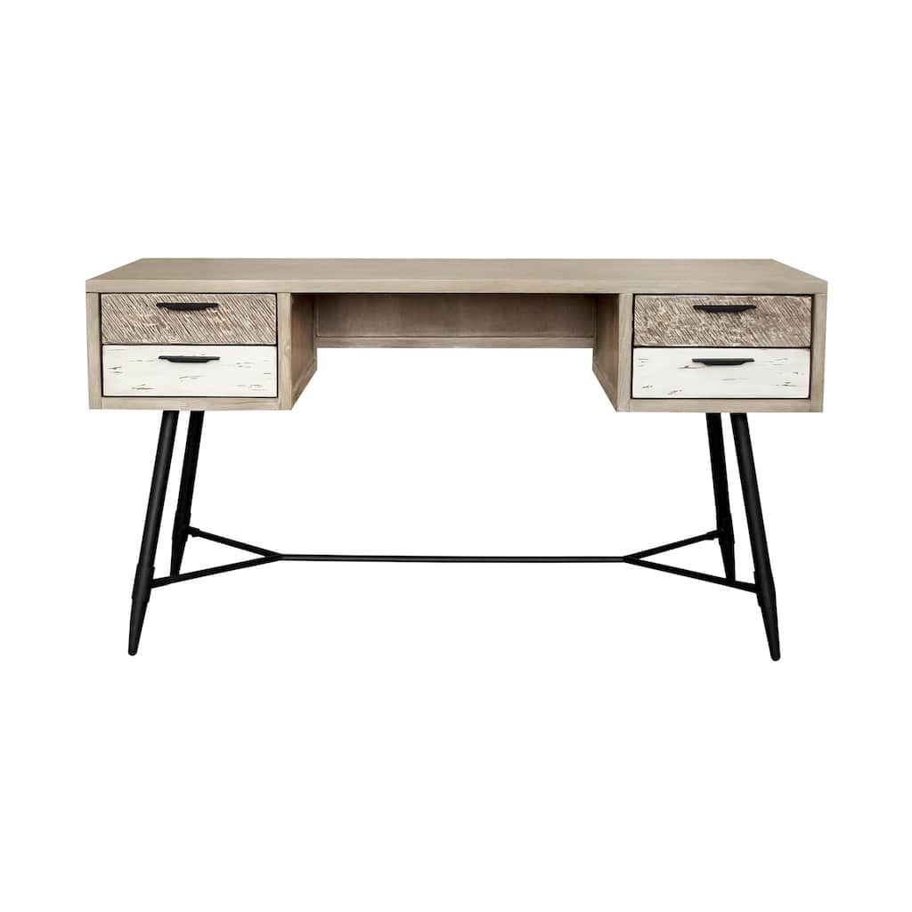 4-Drawer Acacia Wood Desk - Two-Tone Modern Writing Computer Table