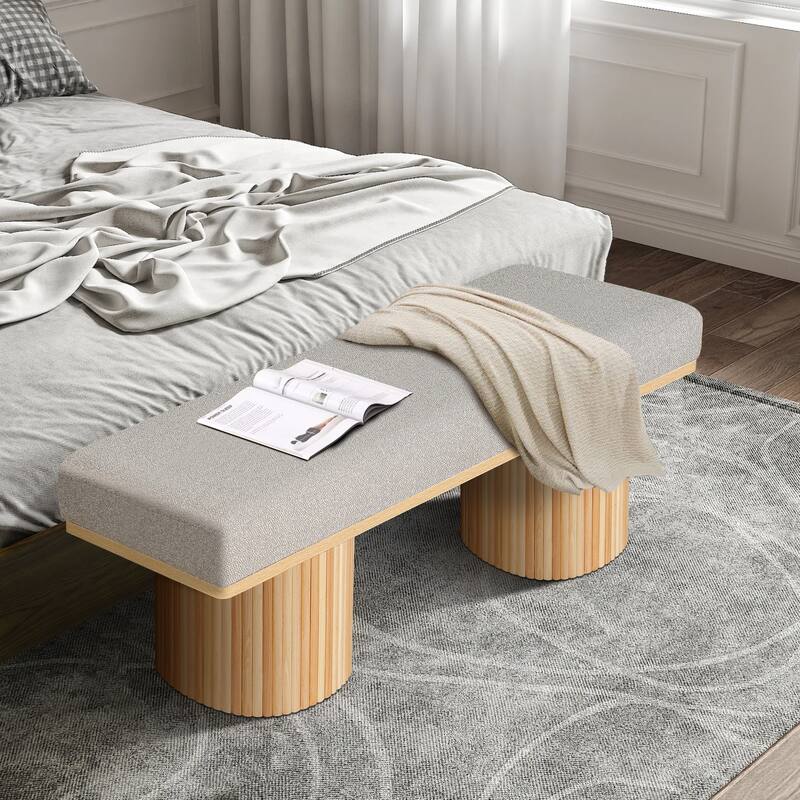Comfortable Upholstered Seat with Cylindrical Wood Legs, Bedroom End of Bed Bench, Entry Footrest Bench Accent Bench