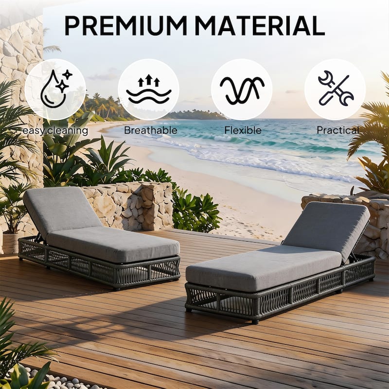 2-Piece Adjustable Backrest Outdoor Chaise Lounge Chair Patio Pool Lounger