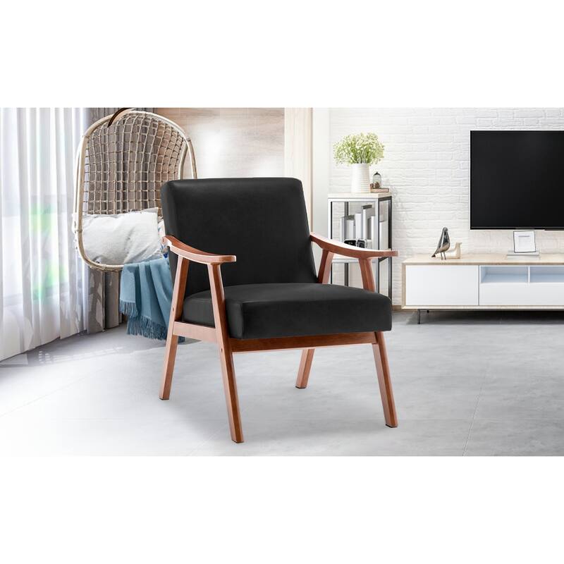 PU Leather Upholstered Accent Chair, Lounge Armchair with Extra-Thick Backrest, Living Room Chairs with Solid Wood Frame