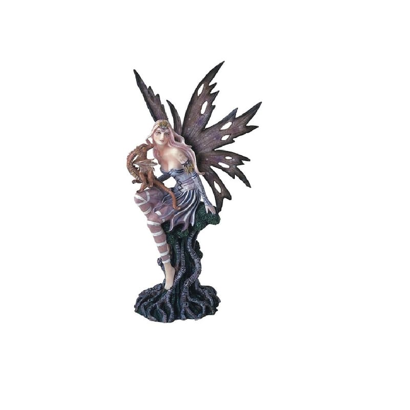 Q-Max 10"H Tree Fairy with Baby Dragon Statue Fantasy Decoration Figurine