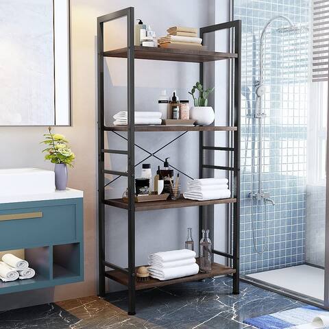 Mieres Industrial Style 4-Tier Free Standing Ladder Bookshelf with Steel Frame for Home Office, Living Room