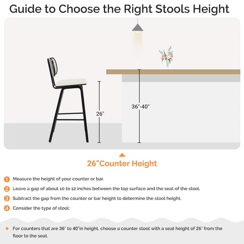 26-inch Wood Counter Height Bar Stools with Rattan Back
