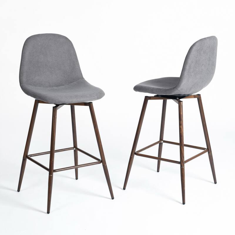 Homy Casa Set of 2 Fabric Counter Stools with Curved Back and Metal Legs - For Kitchen Islands and Counter Seating - N/A - Grey