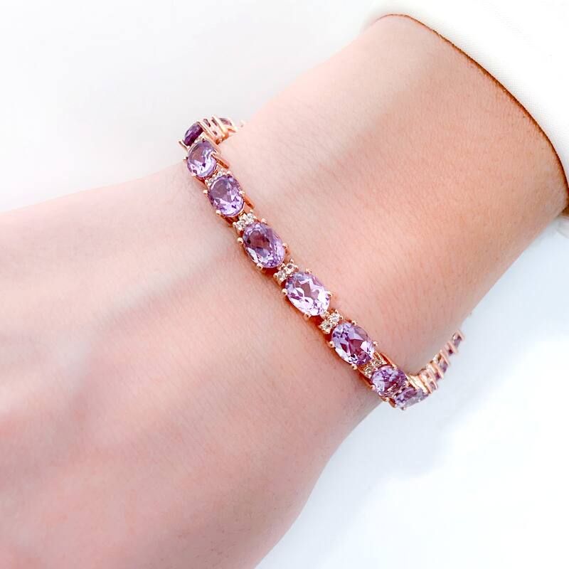 14 1/10ct TGW Amethyst White Sapphire Tennis Bracelet in Rose Plated Sterling Silver by Miadora