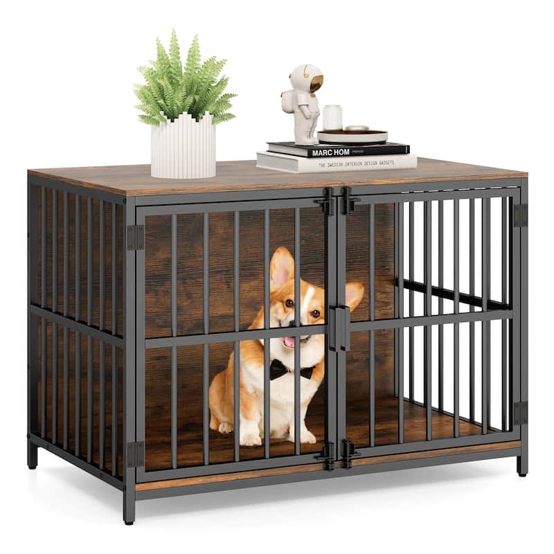 Costway 40” Heavy-duty Dog Crate Furniture with 2 Lockable Doors for - See Details - Brown