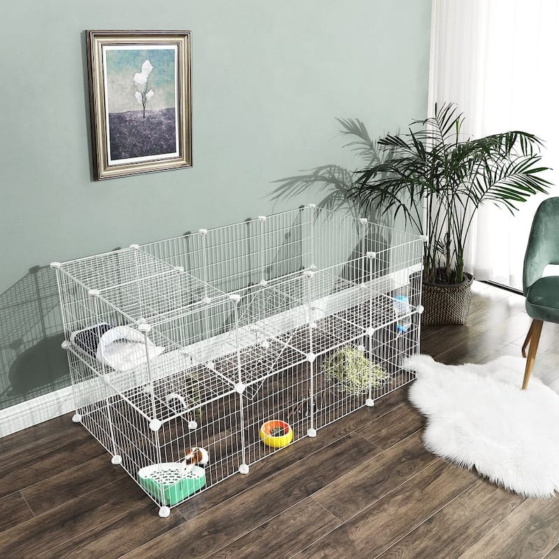 Metal Foldable Small Animal Playpen with Door for Indoor and Outdoor Use - 56.3'' L x 28.7'' W x 28'' H
