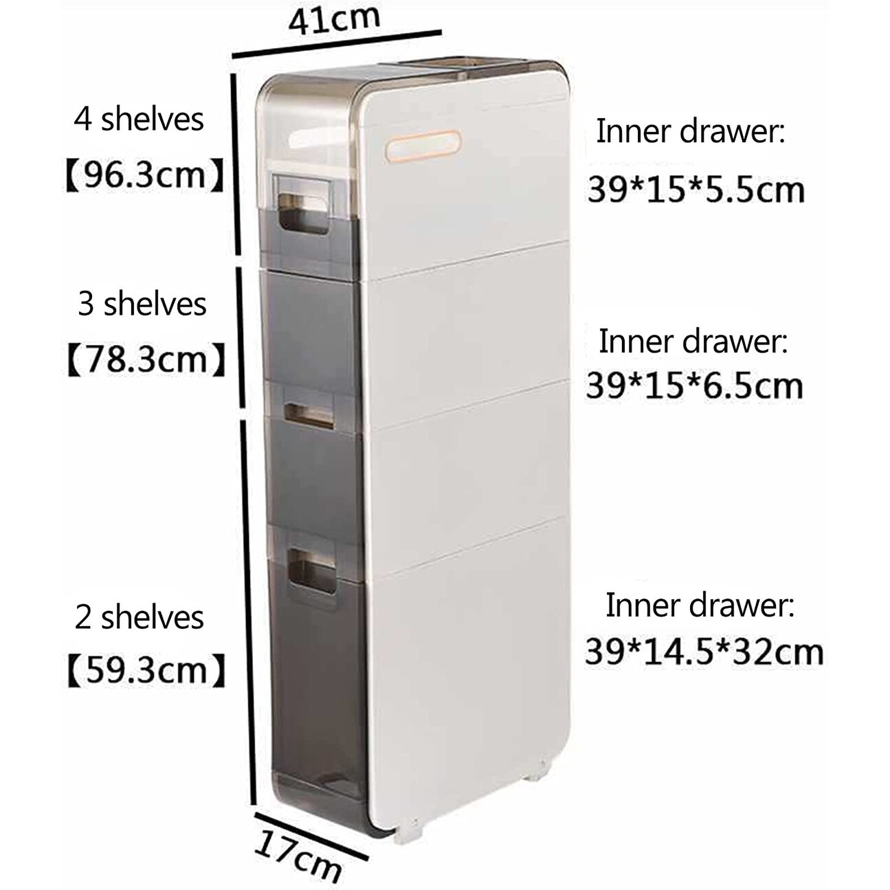 2/3/4 Tier Bathroom Floor Cabinet, Vertical Storage Unit with