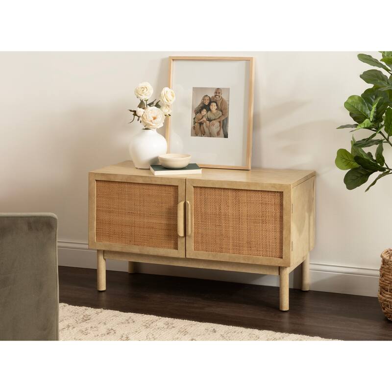 Kate and Laurel Ori Rattan Console Floor Cabinet - 38x16x23