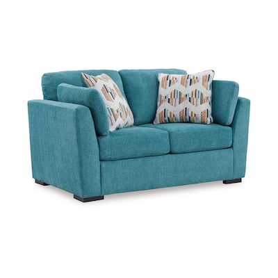 Viena Loveseat, 2 Accent Throw Pillows, Teal Blue Faux Velvet 68 Inch