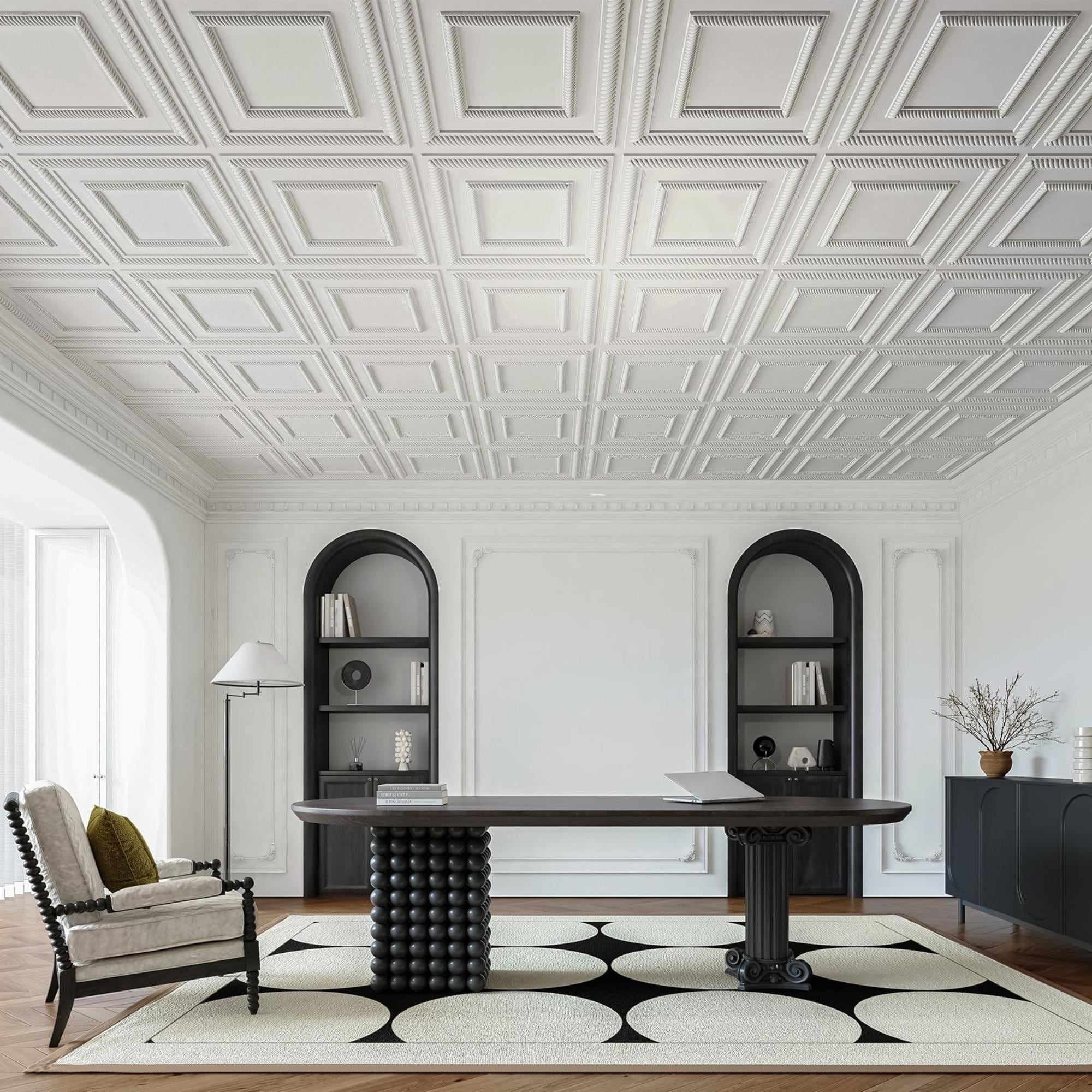 24 Inch Ceiling Tiles 2ft X 2ft Smooth Ceiling Tiles - PVC Ceiling Panel 24 X 24in – Waterproof, Washable And Fire-Rated - High-Grade PVC To Prevent Breakage, White (12Pack Ceiling Tiles 24x24