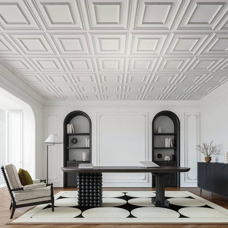 24 Inch Ceiling Tiles 2ft X 2ft Smooth Ceiling Tiles - PVC Ceiling Panel 24 X 24in – Waterproof, Washable And Fire-Rated - High-Grade PVC To Prevent Breakage, White (12Pack Ceiling Tiles 24x24