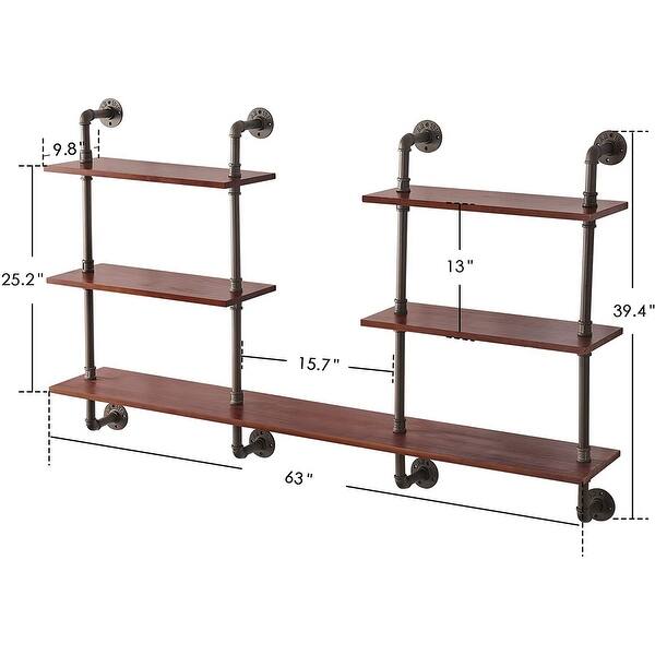 3tier Industrial Pipe Wall Shelf 63 inch Floating Bookshelf