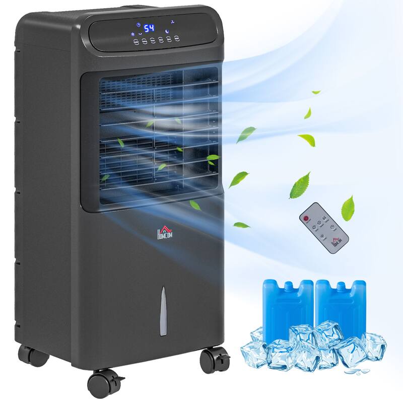 HOMCOM Mobile Air Cooler, Evaporative Ice Cooling Fan Water Conditioner Humidifier Unit with 3 Modes, 3 Speed, Remote Controller