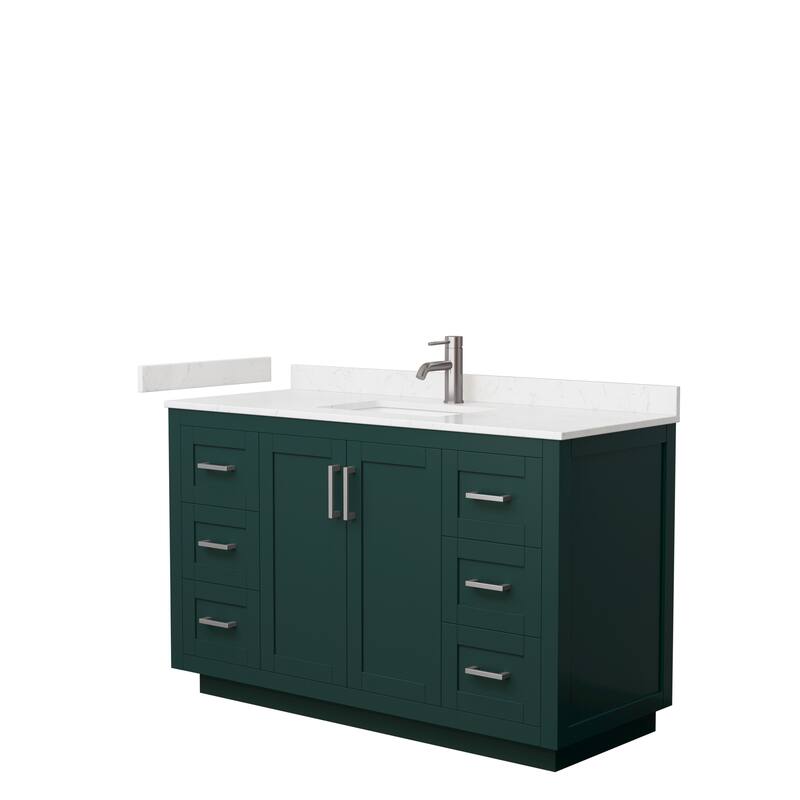 Miranda Single Vanity Set, Cultured Marble Top, No Mirror - 54-Inch Single - Green, Nickel Trim, Carrara Cultured Marble Top
