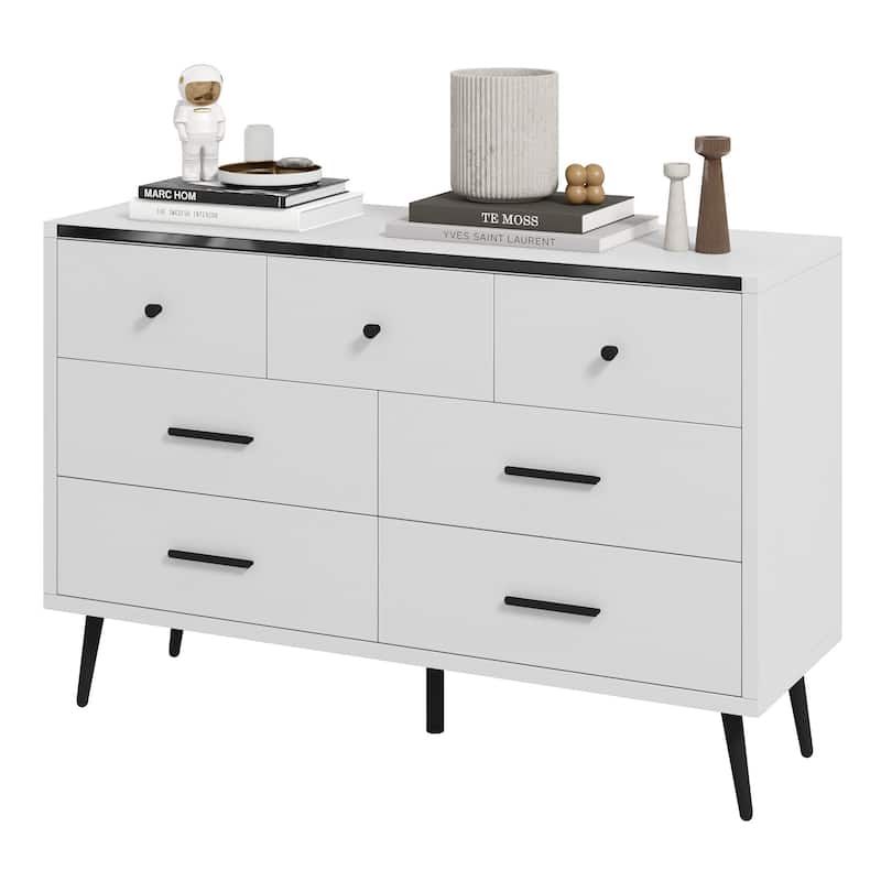 Moasis Modern 6 Drawers/7 Drawer Chest of Drawer Double Dresser - White - 7-drawer
