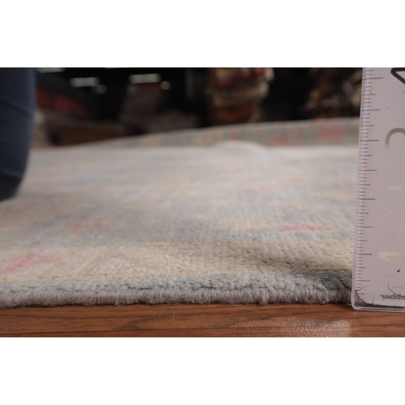 Blue Oushak Vegetable Dye Turkish Large Rug Hand-Knotted Wool Carpet - 9'9"x 13'11"