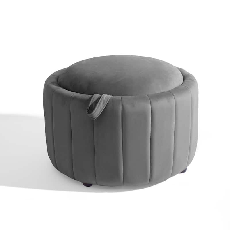 29" Modern Velvet Round Storage Ottoman