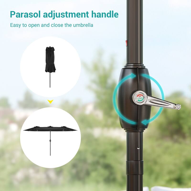 BONOSUKI 15×9FT LED Double-Sided Patio Umbrella with BASE Enhance Your Outdoor Oasis-Stylish