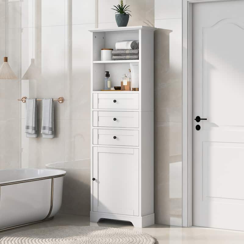 Tall Bathroom Cabinet, Storage Cabinet with Door, 2 Drawers, 3 Open Shelves and Ajustable Shelves for Kitchen Entrance Bedroom