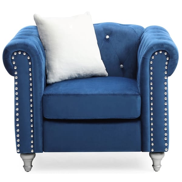 slide 2 of 4, Solid Jeweled Tufted Velvet Accent Chair with Throw Pillow - 38" - Blue