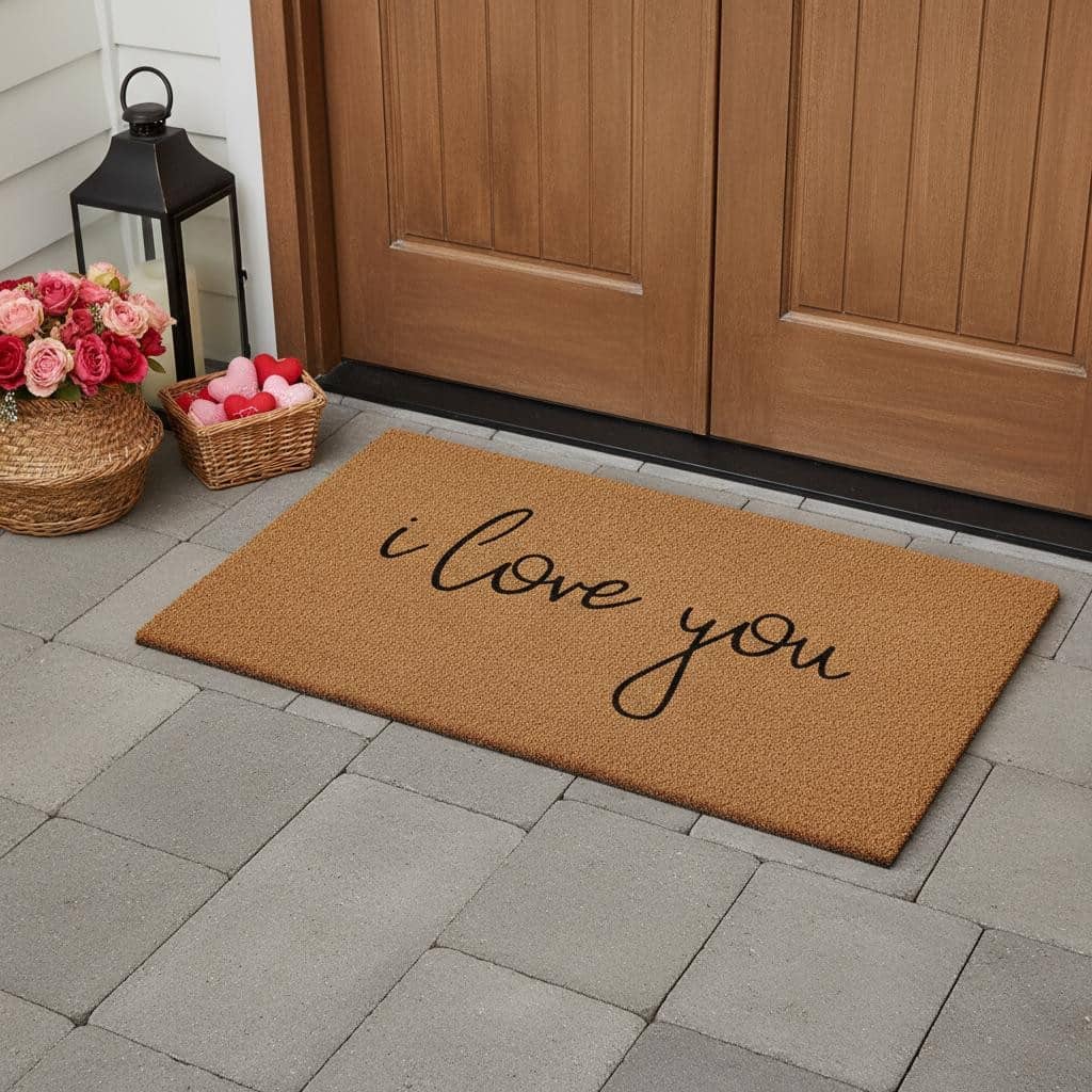 HomeRoots 24" X 48" Brown Red And Black Love You Outdoor Coir Door Mat - 24.00' X '48.00