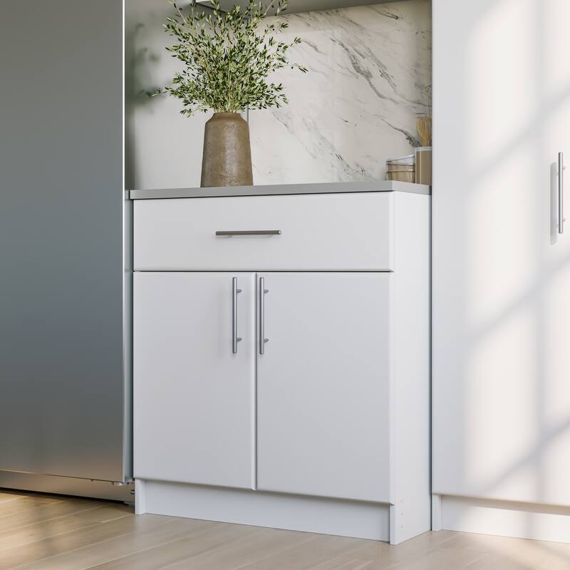 White 36" Cabinet with Adjustable Shelf, Storage Cabinet with Doors, Garage Cabinet with Drawer, Laundry Wood Cabinet - 36 Inch