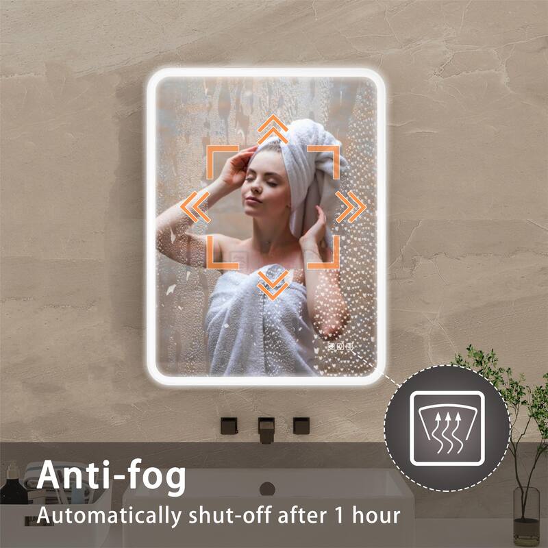 Anti-Fog LED Bathroom Vanity Mirror, Lighted Rectangular Mirror with Memory Function and White Iron Frame