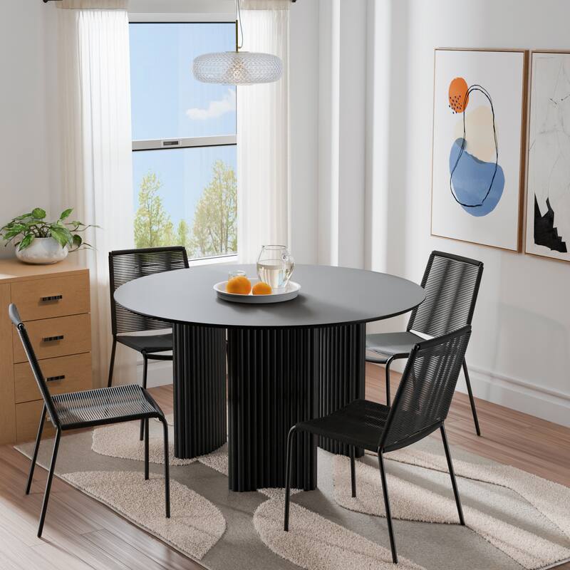 Dovelina 46" Modern Round Dining Table with Artistic Fluted Base & Safe Rounded Edges for Family