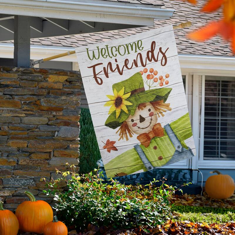 Scarecrow "Welcome Friends" Fall Harvest Outdoor House Flag - 40" x 28"