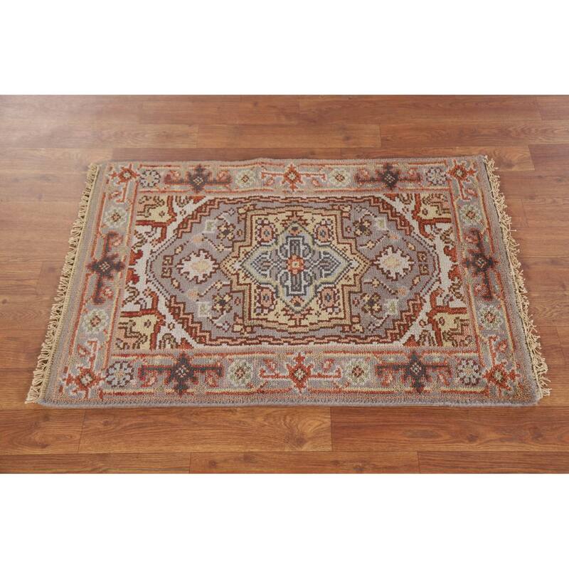 Hand Knotted Oriental 100% Wool Carpet Traditional Medallion Greys & Charcoal Heriz (serapi) Area Rug - 3' 0'' X 2' 0''