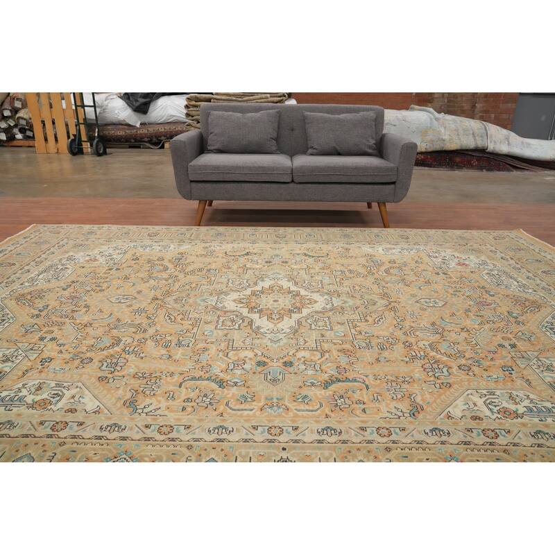 Hand Knotted Oriental 100% Wool Carpet Traditional Floral Oranges & Rust Tabriz Area Rug - 11' 5'' X 8' 0''