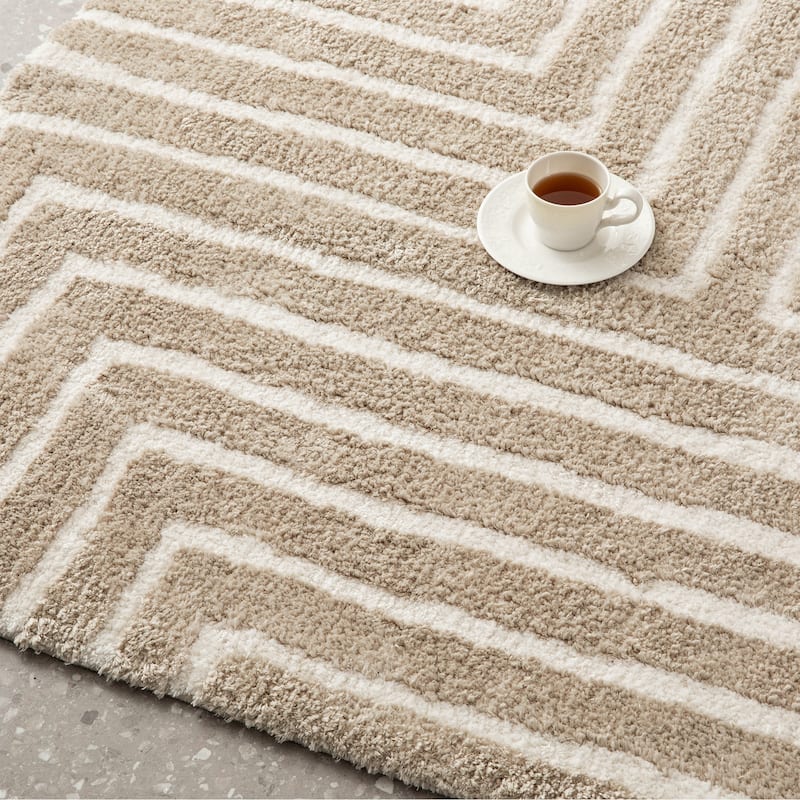 Glitzhome Modern Geometric Abstract Pattern High-Low Shag Area Rugs