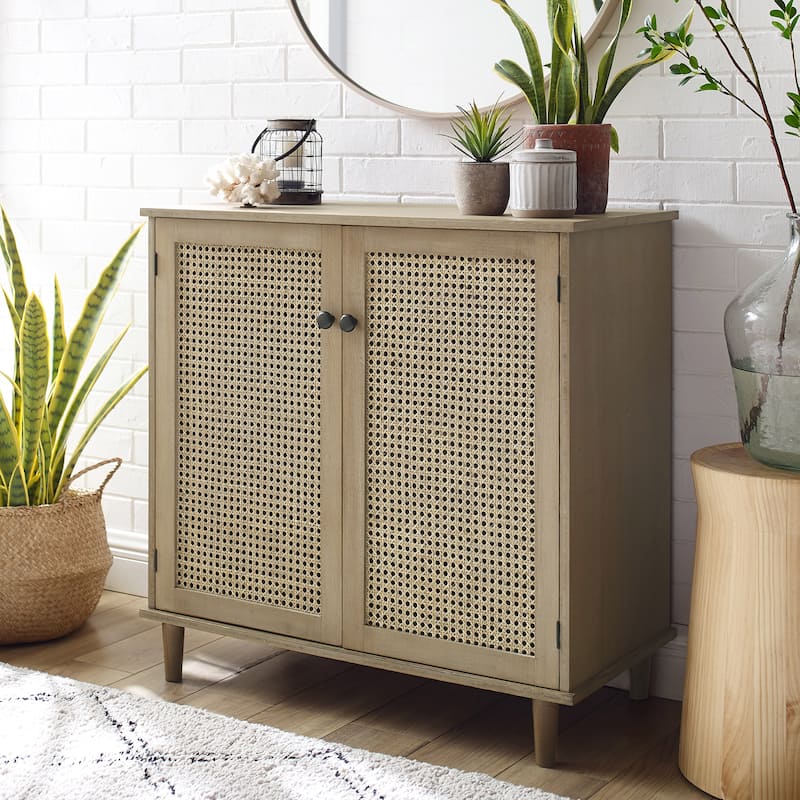 Art Leon Woven Rattan Wicker Accent Cabinet