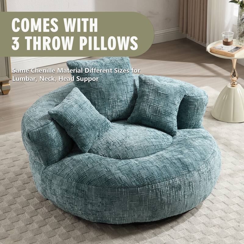 Chenille Upholstered Durable Comfort Lounger High Back Bean Bag Lazy Sofa With Three Pillows