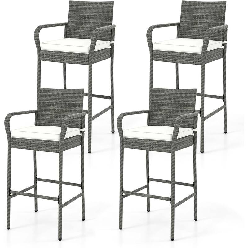 2/4 Pack Outdoor Bar Chairs Set Rattan Bar Stools w/ Seat Cushions - Set of 4