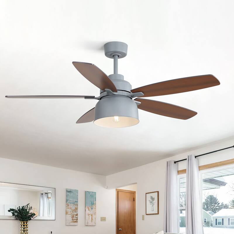52-Inch Premium Cement Gray Ceiling Fan With Light,E26 Bulb Included,Remote Control,DC Motor,5 Plywood Blades