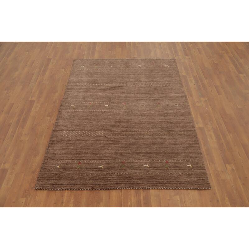 Hand Knotted Oriental 100% Wool Carpet Tribal Animal Pictorial Brown Gabbeh Area Rug - 7' 2'' X 5' 2''