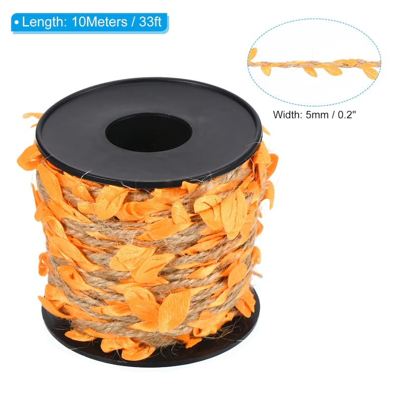 33ft 5mm Burlap Leaf Ribbon Artificial Vine Natural Jute Rope Twine - Orange