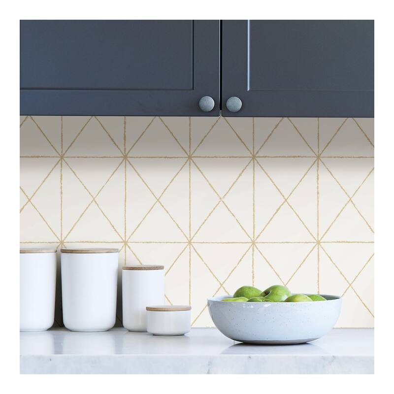 NuWallpaper White & Gold Get In Line Peel & Stick Wallpaper - 216in x 20.5in x 0.025in