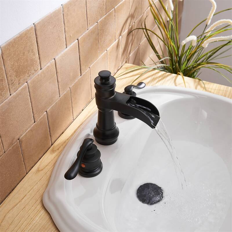8 Inch Widespread Bathroom Faucet With Drain Assembly Double Handle Waterfall Bathroom Sink Faucets 3 Holes Elegent Basin Taps