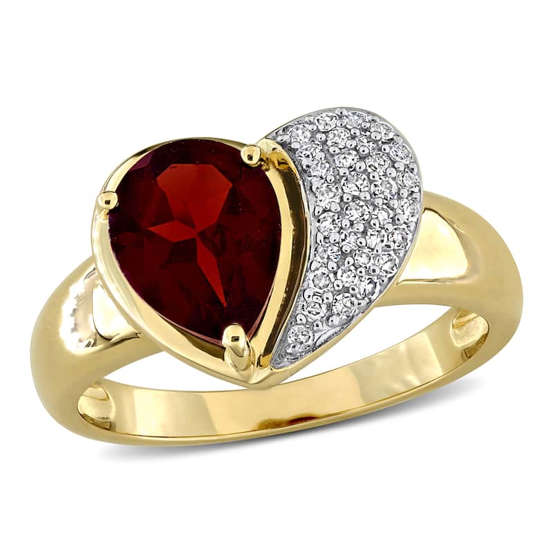 Miadora Gemstone and 1/7ct TDW Diamond Heart Ring in 10k Gold - 9 - Garnet