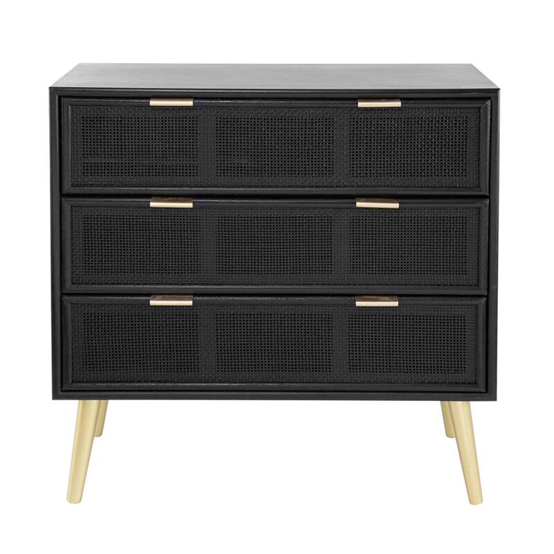 3-Drawer Woven Rattan Cabinet - 30.75" - Black