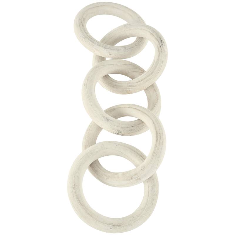 Wood Chain 5 Link Decorative Sculpture with Natural Wood Grain - White - Roche River Decor