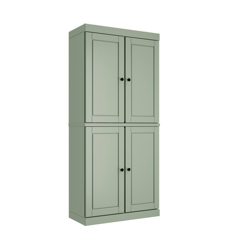 Solid Wood Tall Freestanding Kitchen Pantry Cabinet with Doors & 2 Drawers, Adjustable Shelves, Modular Storage, 32" W x 71.5" H