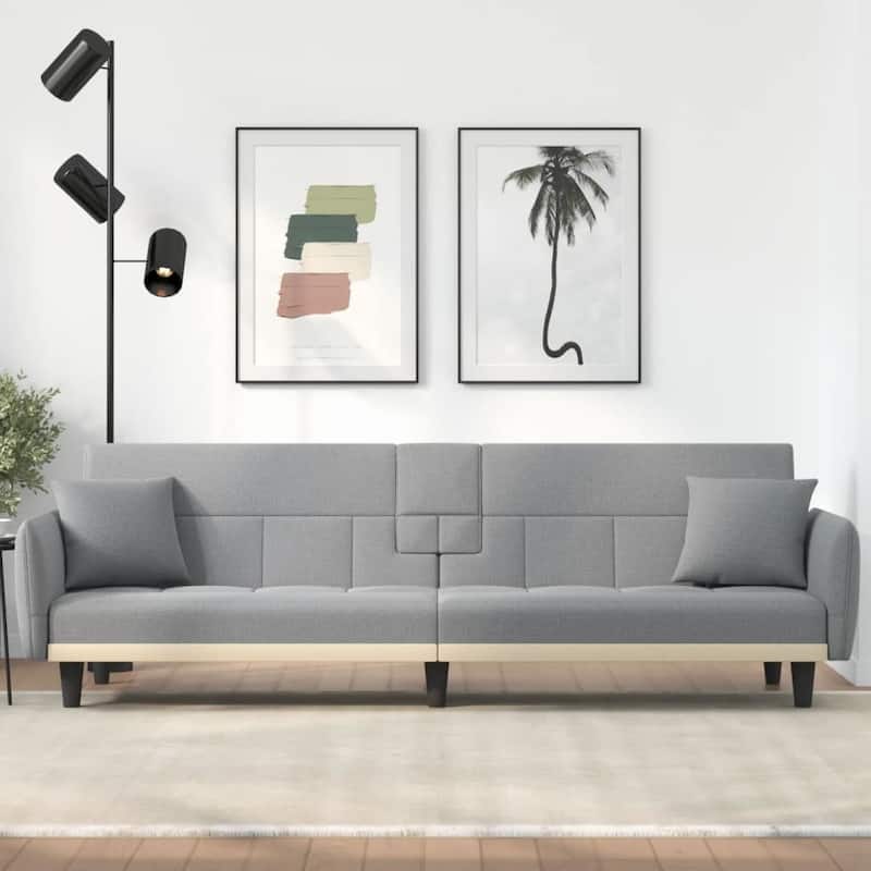 vidaXL Sofa Bed with Cup Holders Black Fabric - 86.6" x 35" x 27.6" - Light gray
