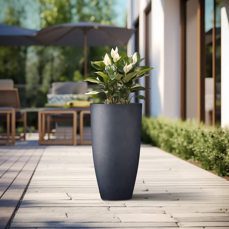 Tall Concrete Round Plant Pots / Large Indoor and Outdoor flower Planters - 13.5 Inch x 24 Inch - Granite Gray
