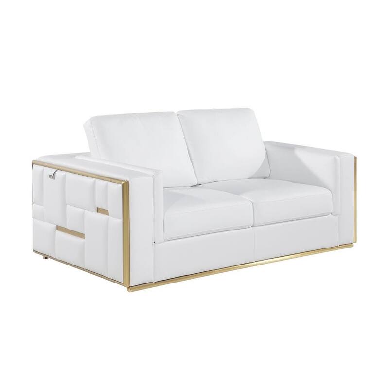 HomeRoots White Top Grain Leather Five Person Seating Set