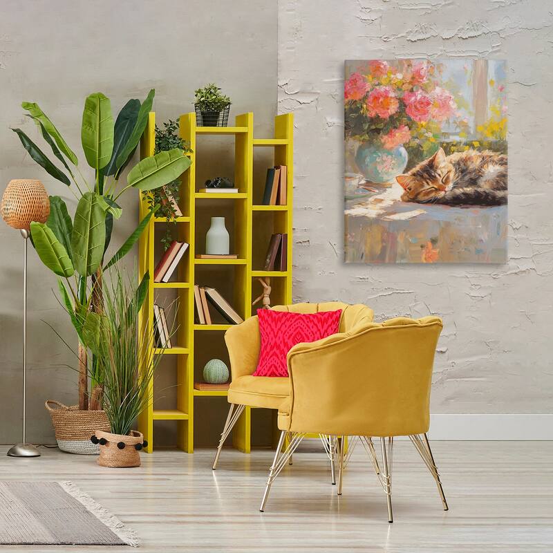 Stupell Sleeping Kitten & Flower Vase Canvas Wall Art Design By Nini Art