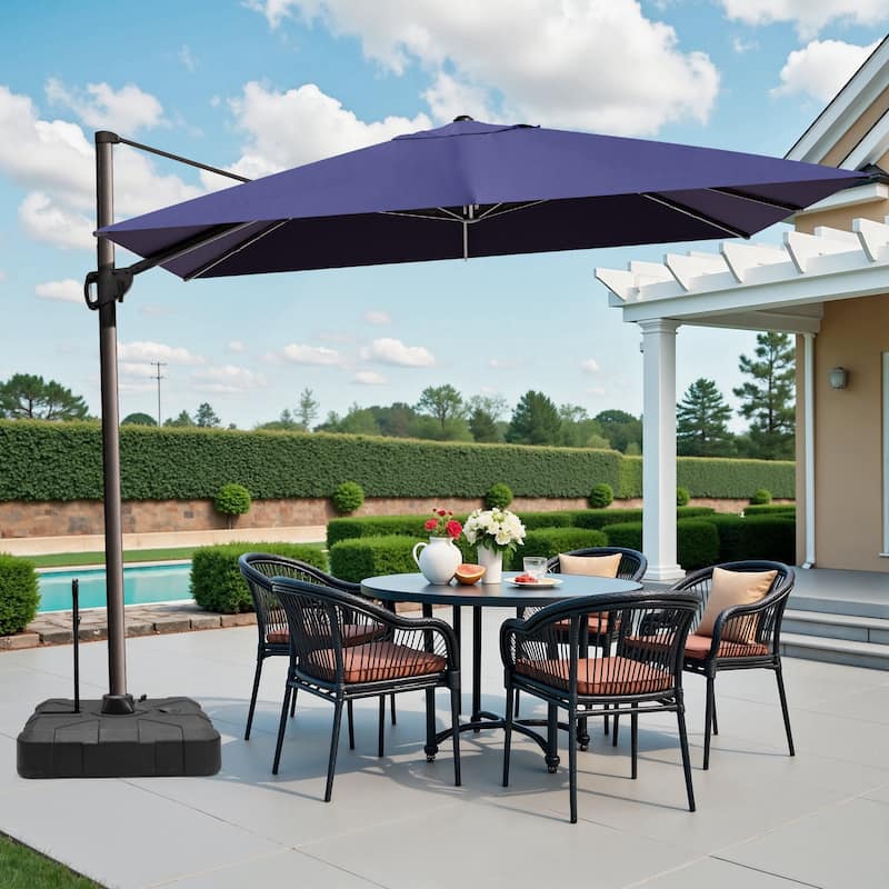 9 x 12 ft Outdoor Luxury Patio Cantilever Offset Umbrella with Base Stand - Navy Blue